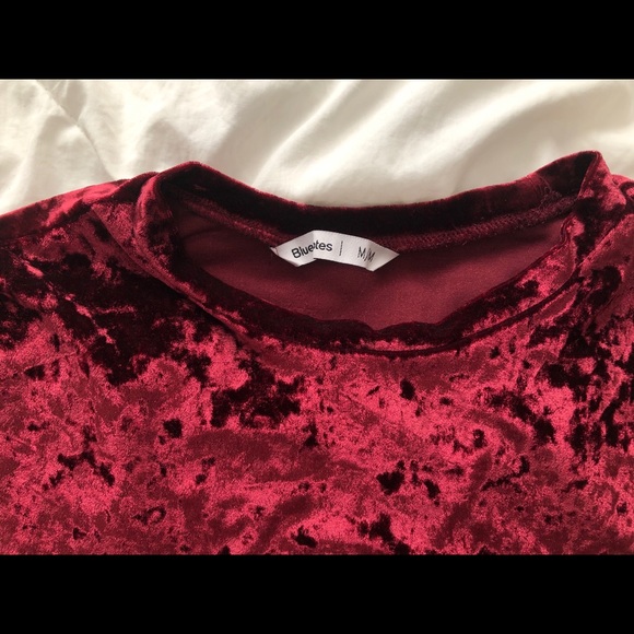 Red Crushed Velvet / Velour T-Shirt - Picture 3 of 3
